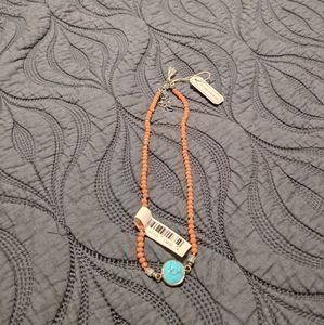 Nakamol coral bead necklace with turquoise pendant